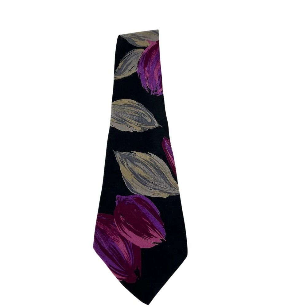 Bellini Men's Silk Floral Necktie Multicolor Classic Length Purple Black